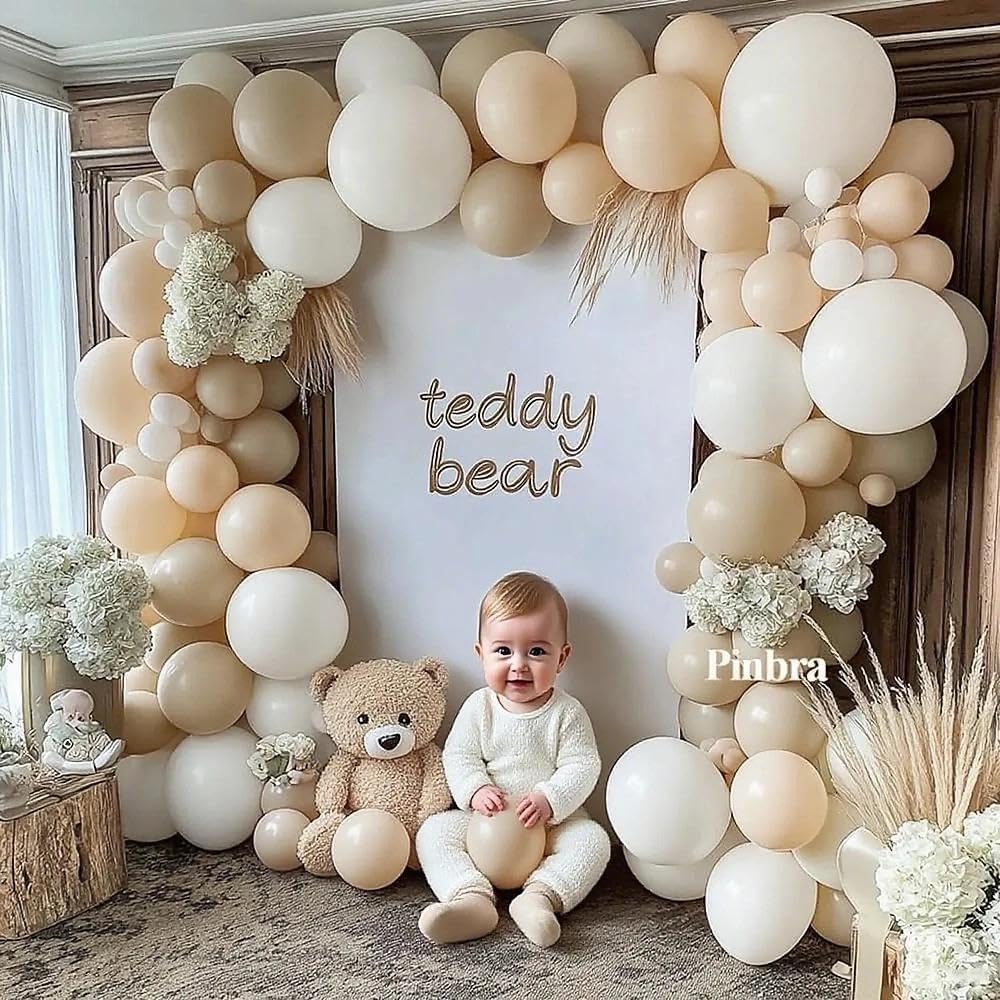 White Balloon Arch Double Stuffed White Sand Cream Beige Balloon Garland Kit Neutral Nude Balloons for Boho Baby Shower Bridal Shower Wedding Baptism Party Decorations