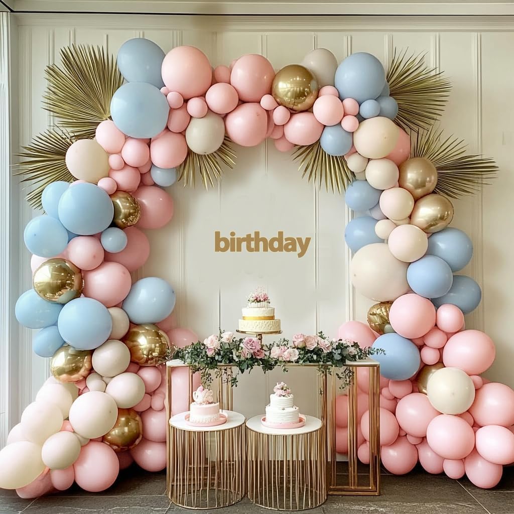 Pink Blue Balloon Garland Double Stuffed Pink Sand White Balloons Dusty Blue White Gold Balloon Arch Kit for Gender Reveal Birthday Baby Shower Wedding Party Decoration