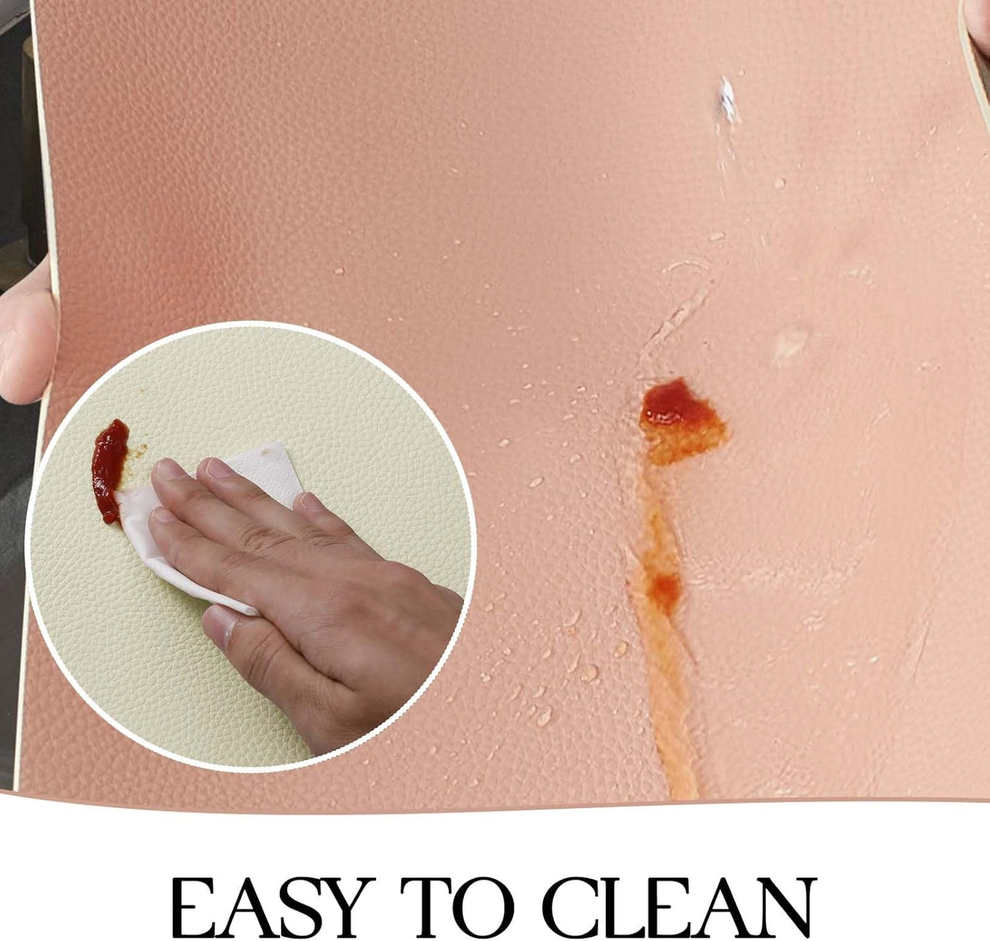 MOSAYT Vinyl Placemats Set of 4, Heat Resistant Place Mats 100% Waterproof Washable & Wipeable Faux Leather Reversible Table Mats for Kitchen Dining Party Indoor Outdoor, 12" x 17", Beige/Pink
