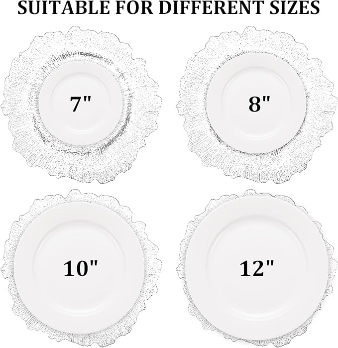 MAONAME 13" Clear Charger Plates, Round Reef Chargers for Dinner Plates, Plastic Plate Chargers for Table Setting, Wedding Decor, Set of 12