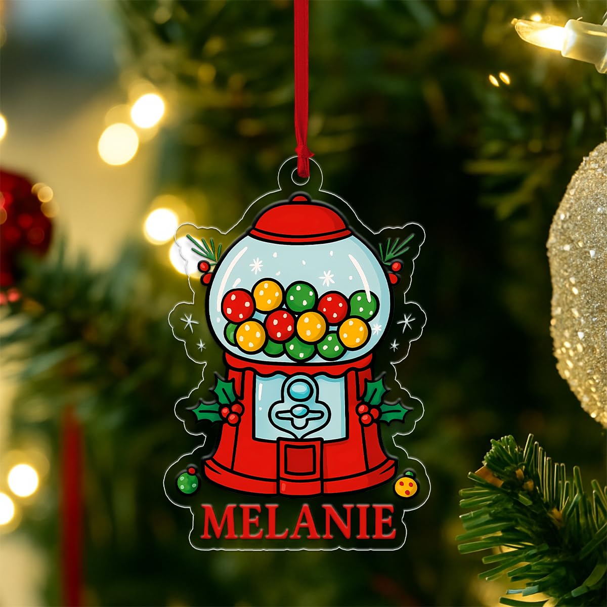 Custom Gumball Machine Ornament, Personalized Retro Christmas Ornament, Candy Lovers Gift, Unique Holiday Keepsake, Vintage Xmas Decoration Acrylic Ornament – Personalized