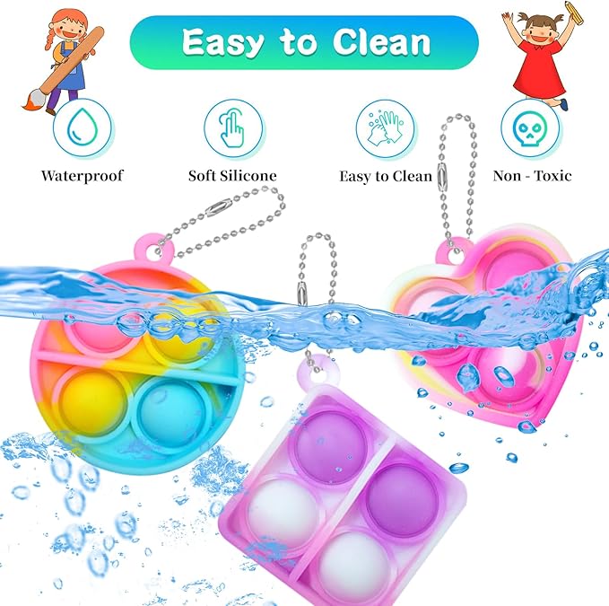 ONKULL Pop Fidget Keychain 30 Pack ,Mini Fidget Toys Bulk ,Sensory Toys for Kids ,Party Favors for Kids 4-8,8-12 Year ,Back to School Gifts for Classroom ,Valentines Goodie Bags Stuffers