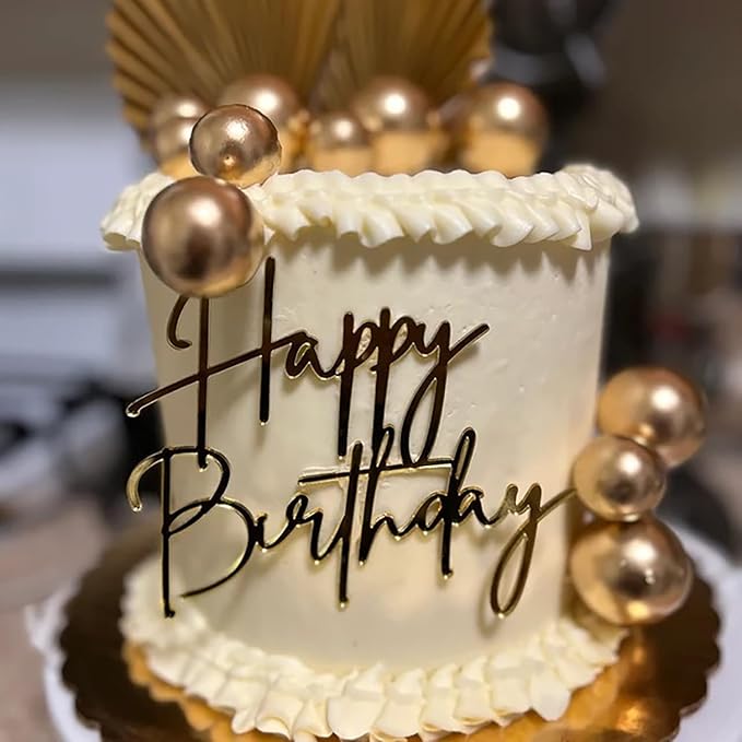 Happy Birthday Cake Topper, Gold Acrylic Birthday celebration Cake Decoration,Birthday Themed Party Decorations Supplies Perfect Keepsake for your family and friends