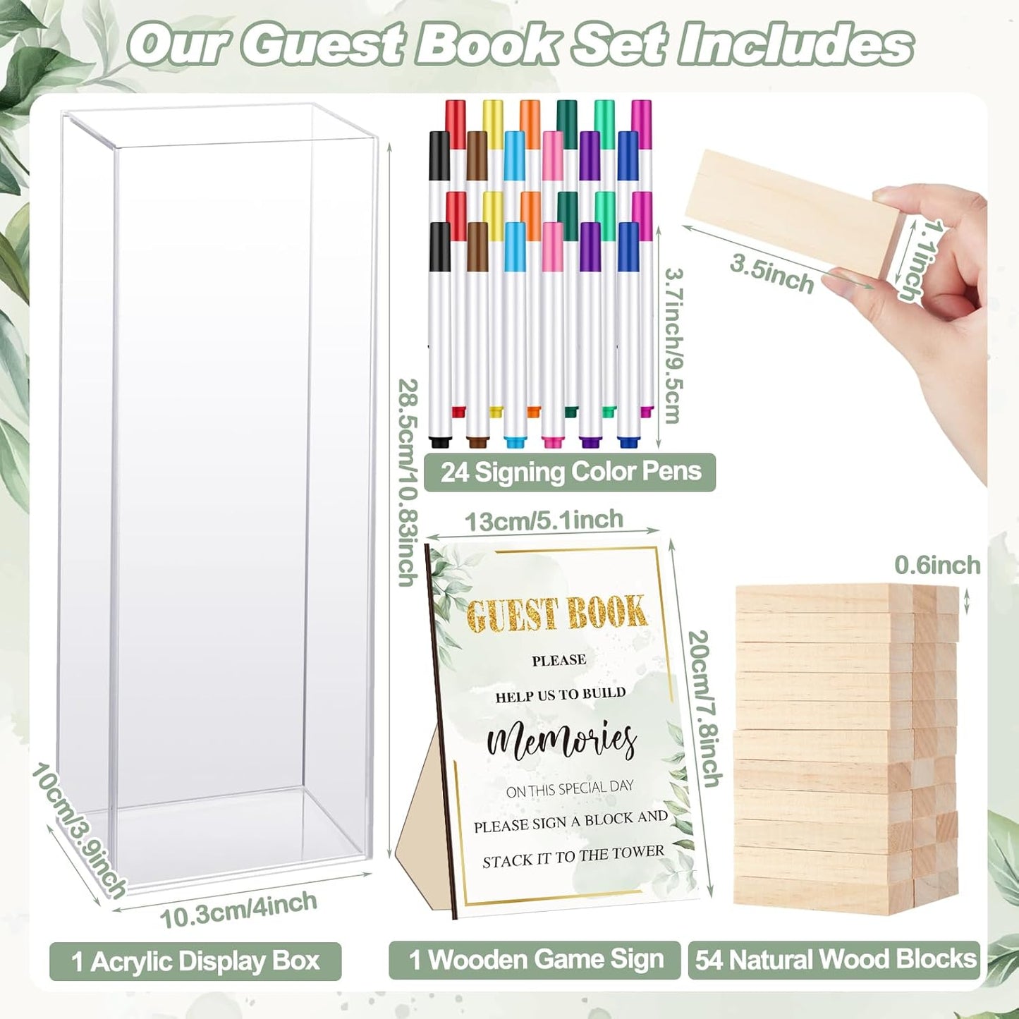 80 Pcs Wedding Guest Book Alternative Wooden Block Guest Book for Wedding Sign in Bridal Shower Decoration Wooden Block Bridal Shower Game for Sign in, Reception(Greenery)