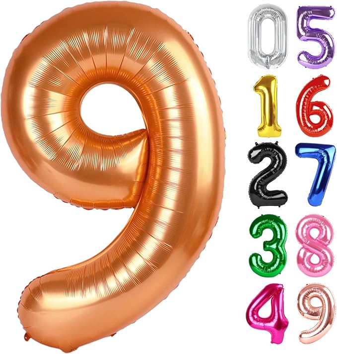 Orange Number 9 Balloon 40 Inch, 9th Birthday Party Decorations for Children, Giant 9 Foil Balloon for Party Supplies