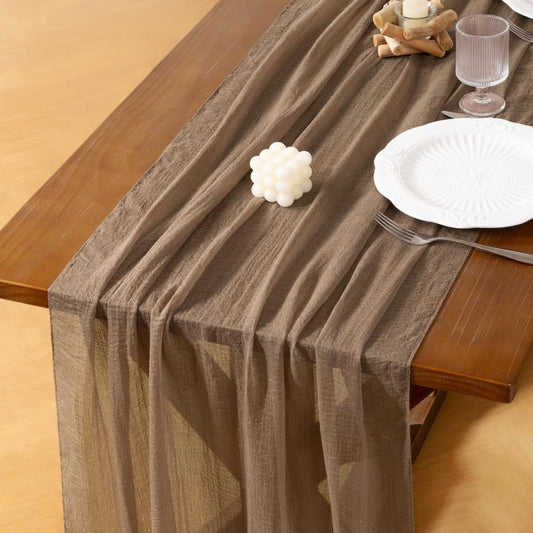 Socomi 3pcs Cheesecloth Table Runner Coffee Fall Thanksgiving Gauze 120 Inch Rustic Boho Cheese Cloth Runner for Wedding Party Baby Bridal Shower Centerpiece Decoration Holiday Home Decorations