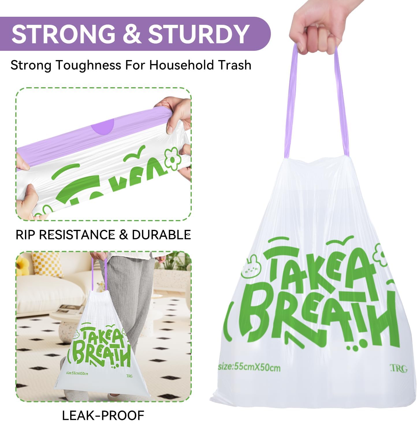 4.5 Gallon Trash Bags, 120 Count White Alphabet Printed Small Drawstring Garbage Bags Unscented for Toilet Home Office and Bedroom