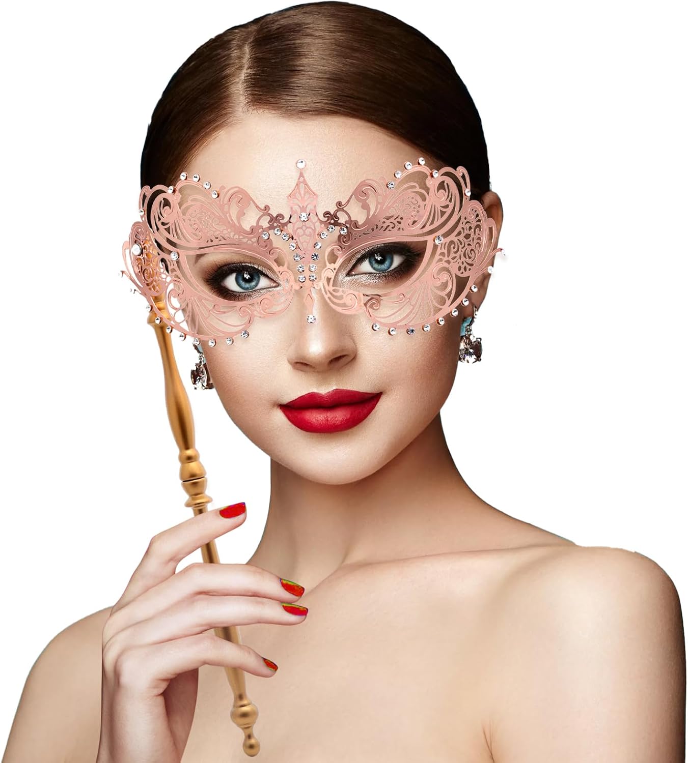 Coddsmz Masquerade Mask with Stick Venetian Mask Mardi Gras Decorations for Womens Halloween Costume Mask