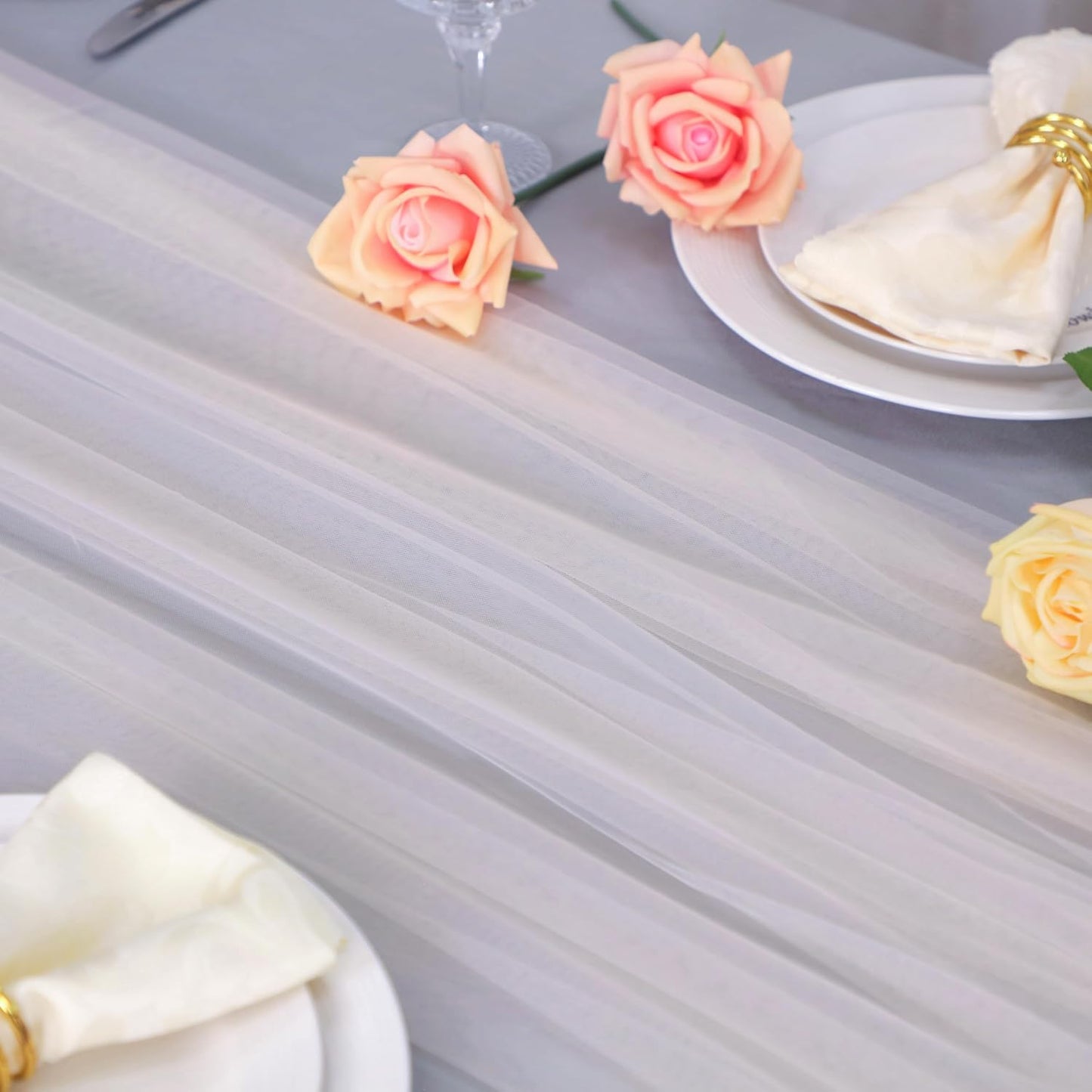 Snowkingdom Ivory Table Runner, 10 FT Sheer Tulle Cheesecloth Gauze, Boho Elegant Table Decoration for Home Party Wedding Birthday Baby Shower Christmas Holiday