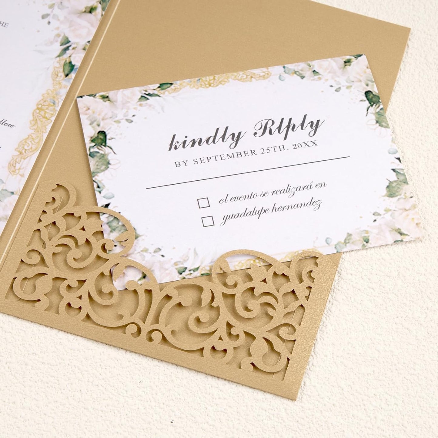50Pcs Personalized Wedding Invitations Gold Laser Cut Invitation Kits with Envelopes and RSVP Cards For Wedding Baby Shower Birthday Quinceanera Invitation