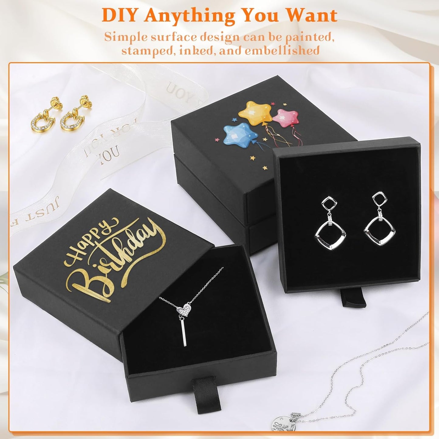 Jewelry Box, 5Pcs Jewelry Boxes for Women 3.5×3.5x1 Inch Jewelry Gift Box, Cardboard Jewelry Gift Necklace Ring Earring Jewelry Box (Black)