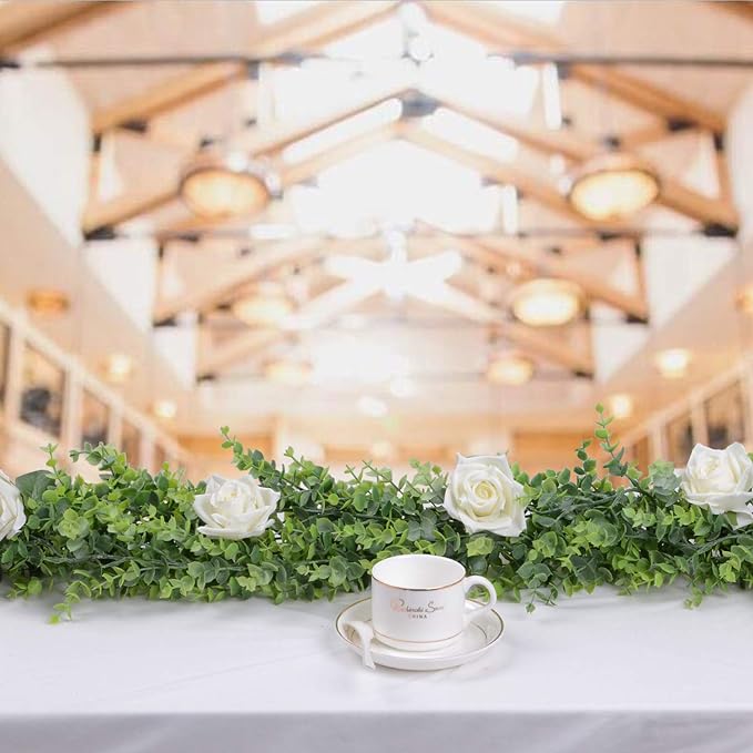 Artificial Vines Faux Eucalyptus Garland, 2 Pack Fake Eucalyptus Greenery Garland Wedding Backdrop Arch Wall Decor, 6 Feet/pcs Fake Hanging Plant for Table Festival Party Decorations