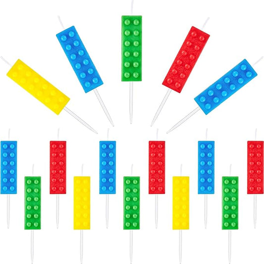 BBTO 16 Pcs Building Block Candles Brick Birthday Cake Candles Topper Sparkler Novelty Decor Building Block Construction Party Themed Decoration Favor for Birthday Baby Shower Summer Party Supplies