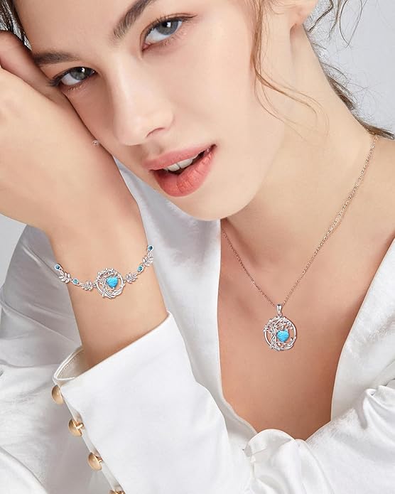 FANCIME Valentines Day Gift Tree of life Birthstone Bracelet for Women Sterling Silver Tree Jewelry Birthstone Charm Bracelet Gemstone Anniversary Birthday Gifts for Wife Mom Her