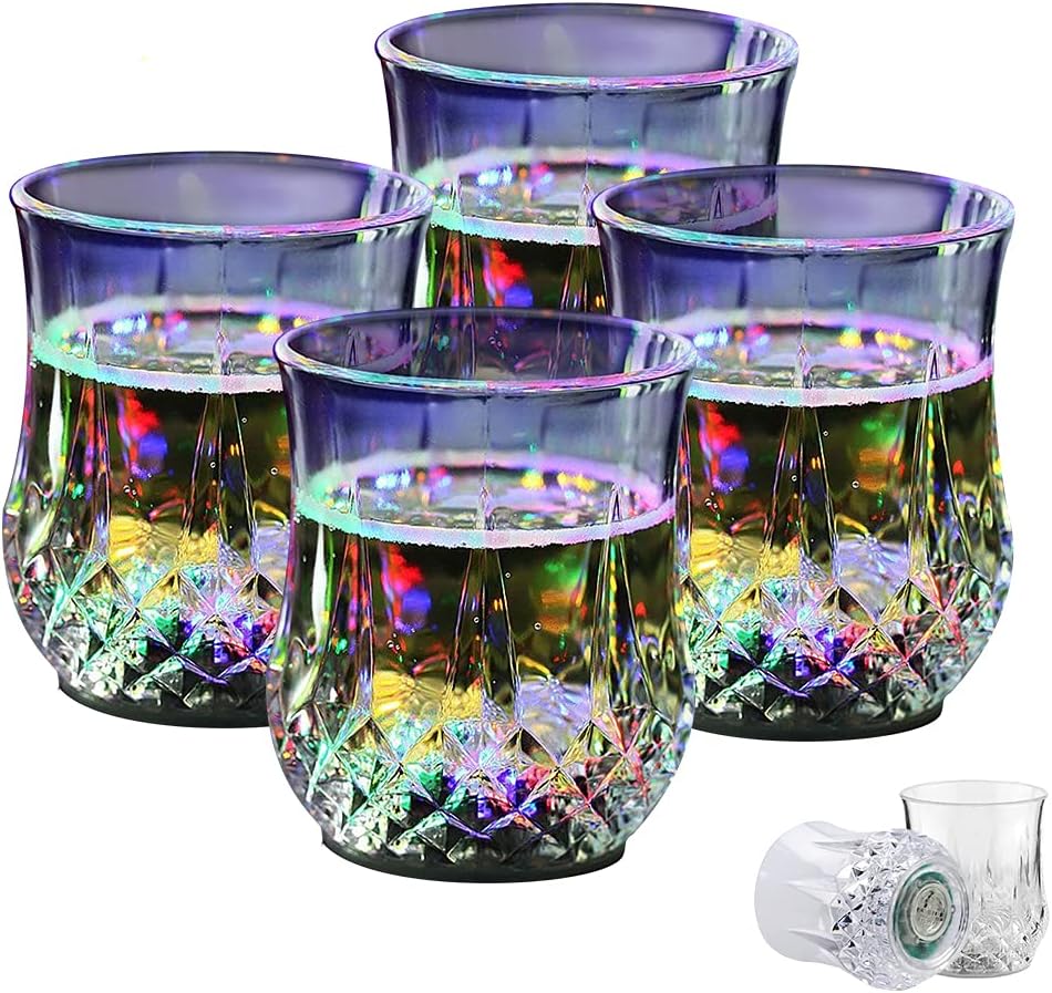 LED Cups 4 PACK Flashing Light up Automatic Water Activated Color Changing Wine Whisky Beer Cola Juice Drinkware Mugs Shot Glass for Bar Disco Night Club Party Halloween Christmas, Set of 4