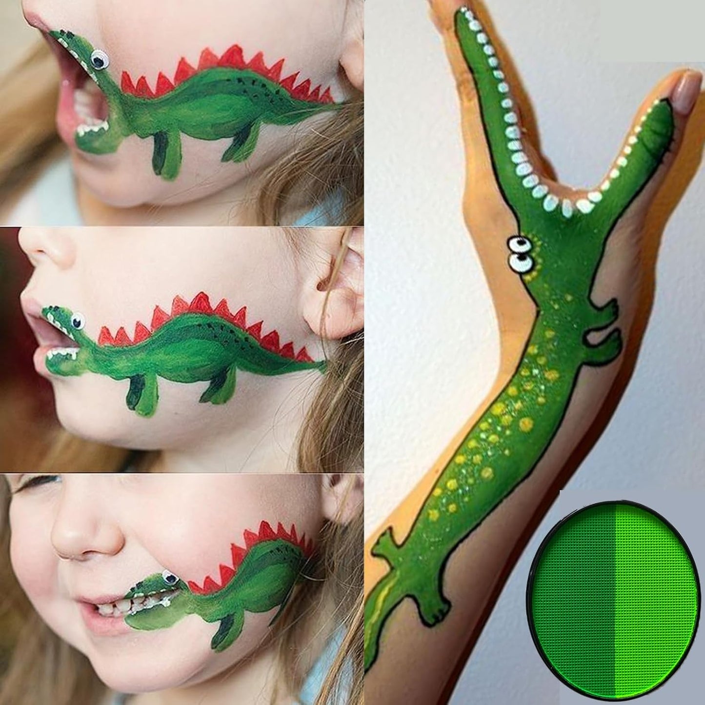 Green Face Body Paint(30gm), Water Activated Face Painting Kit for Kids & Adults Party, Halloween Facepaint SFX Makeup Kit for Monster Witch Orcs Hulk Hunting Camo Costumes Cosplay