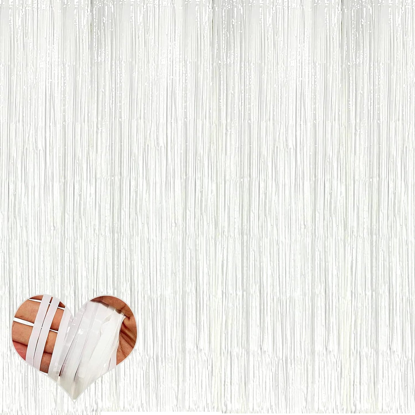 4 Pack White Fringe Curtain Backdrop, 3.2Ft x 6.6Ft Metallic Tinsel Foil Fringe Streamers Background for Photo Booth Birthday Wedding Baby Shower Carnival Easter Mother’s Day Party Decorations