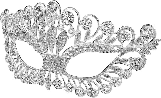 Toyvian Costume Mask Shiny Rhinestones Masquerade Mask Evening Prom Venetian Mardi Gras Party Mask for Women Girls White Decor