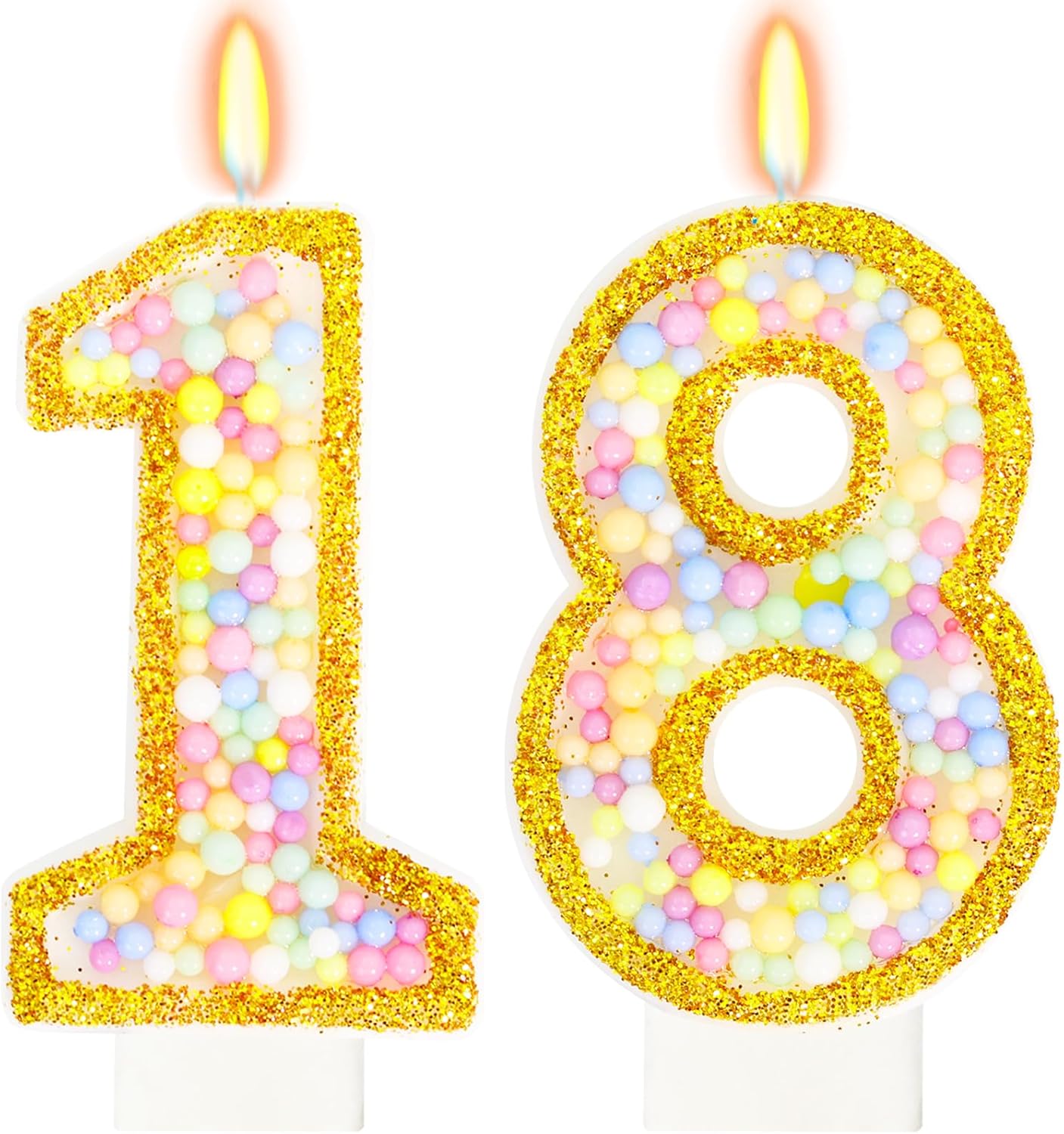 18th Birthday Candle for Cake, Colorful Macaron Numeral Candles for Boys/Girls, Birthday Party Cake Decorations, Golden Cake Topper for Birthday Party Supplies (Number 18)
