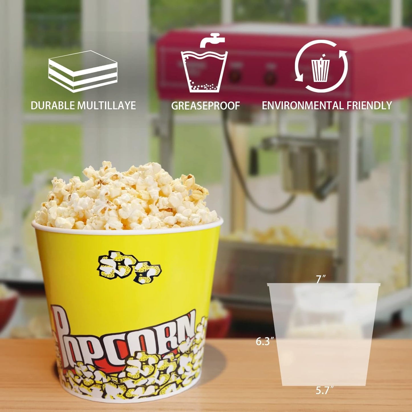 EGGKITPO 85 Oz Popcorn Cups - 26 Pack Large Greaseproof Popcorn Boxes for Movie Night, Amusement Parks, Baseball Themed Events