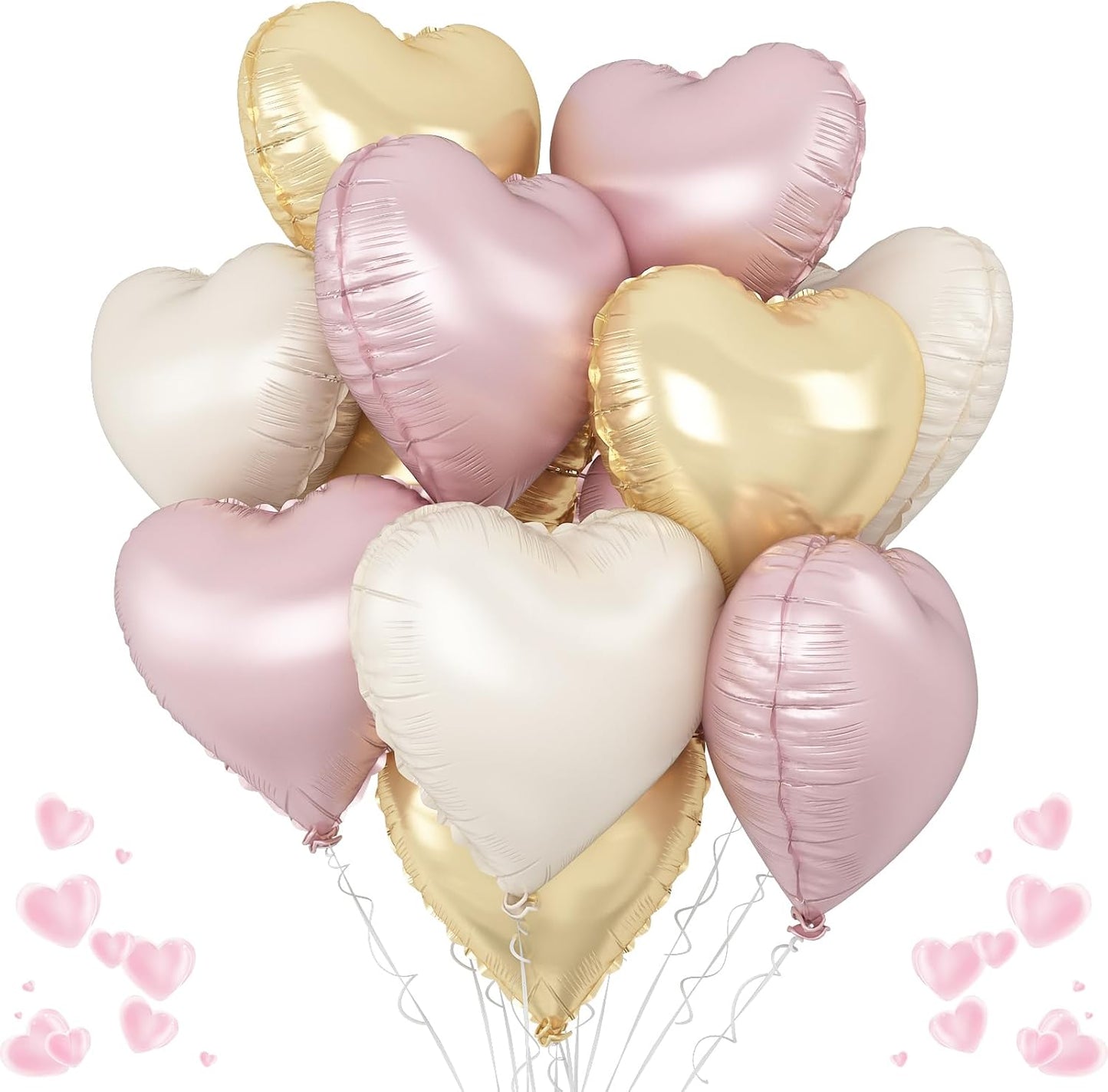 Dusty Pink Cream Heart Balloons, 12Pcs 18 Inch Retro Blush Pink Nude Apricot Beige Pastel Gold Neutral Heart Shape Foil Balloon for Birthday Wedding Baby Bridal Shower Valentines Party Decorations