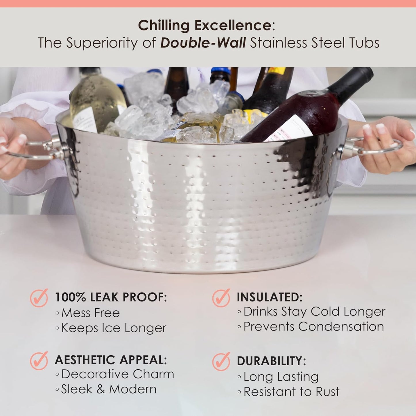 BREKX Double-Walled Insulated Steel Ice Bucket with 4 Champagne Flutes Combo Set - Champagne Ice Bucket for Parties, Wedding Gifts for the Couple, Mimosa Bar Supplies