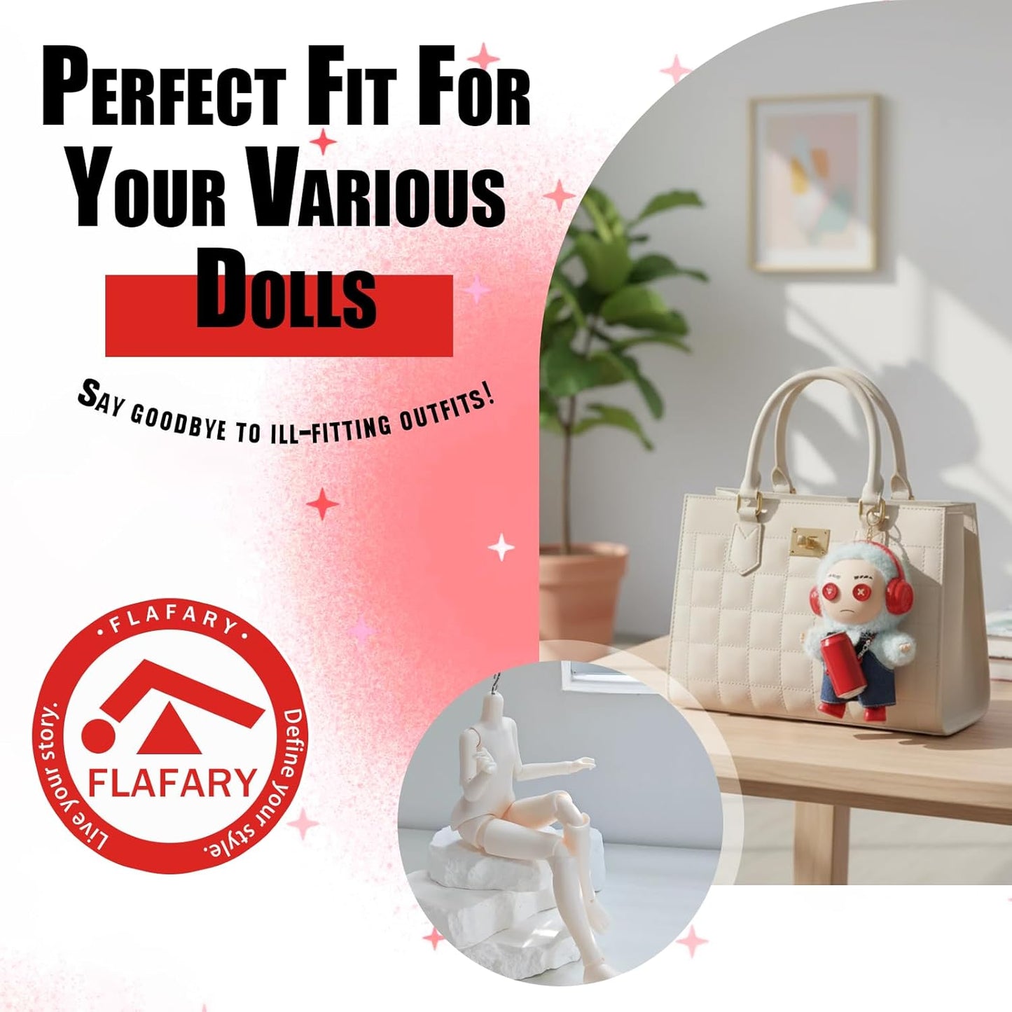 Doll Clothes for 17cm Dolls (No Doll Included) - Stylish and Adorable Outfits for Boys and Girls, Toy Fashion Accessories, Include Headphones, Small Bottle Pendant, Canvas Shoes(Red)