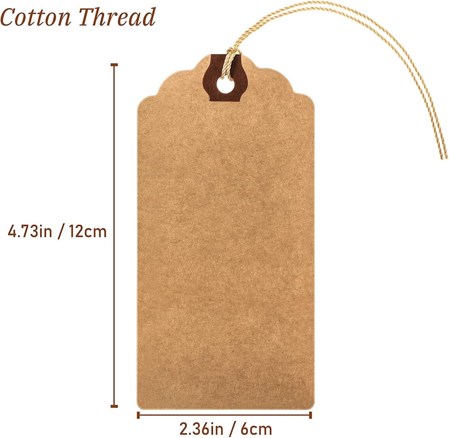 Outus 60 Pcs 4 3/4-in x 2 3/8-in Blank Large Paper Gift Tags with String and Reinforced Eyelet Wire Writable Price Tags Shipping Labels Inventory Labels(Brown)
