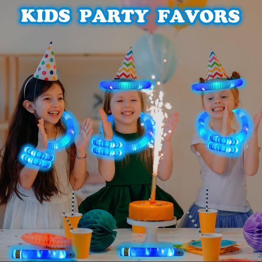 24 PCS Blue Glow Sticks Party Favors for Kids, Christmas Light Up Pop Tubes Party Favors for Toddlers, Party Goodie Bag Stocking Stuffer Fillers, Birthday Party Treats Prizes Toy Gifts for Boys Girl