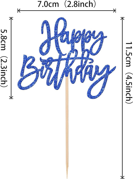 24 PCS Happy Birthday Cupcake Toppers Glitter Picks for Celebrating Anniversary Theme Party Cake Decorations Supplies Dark Blue