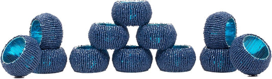 Navy Napkin Rings, Handmade Beaded Napkin Rings Set of 12, Beaded Napkin Holders, Ring Napkin, Christmas Napkin Ring, Handmade by Skilled Artisans - A Beautiful complement to Dinner Table décor- Navy