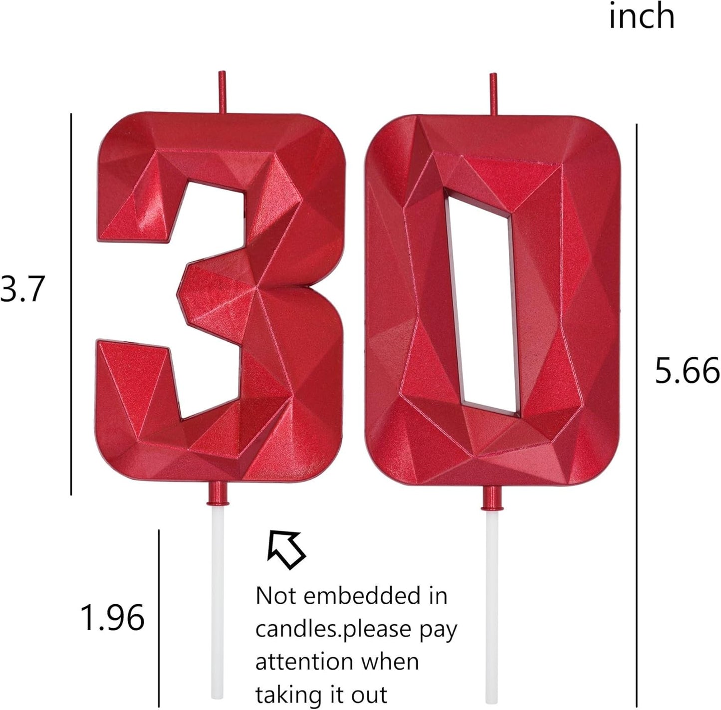 DERVENTA Large Birthday Candle Number 3D Red 3.7 inch Party Celebration Anniversary Decoration Cake Topper 1 Piece (Number 30 Red)