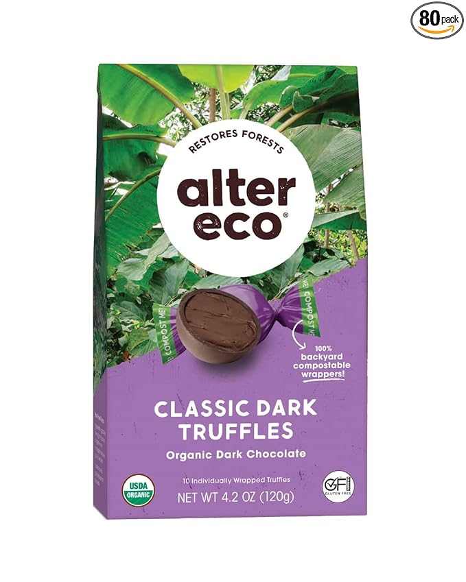 Alter Eco |Classic Dark Chocolate Truffles | Pure Dark Cocoa, Fair Trade, Organic, Non-GMO, Gluten Free | 80 Truffles