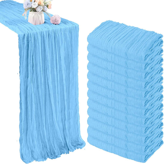 12 Pack 10FT Baby Blue Cheesecloth Table Runner 35x120 Inch Gauze Rustic Boho Fall Table Runner Cheese Cloth for Thanksgiving Wedding Decor Birthday Party Bridal Baby Shower Centerpiece Decoration