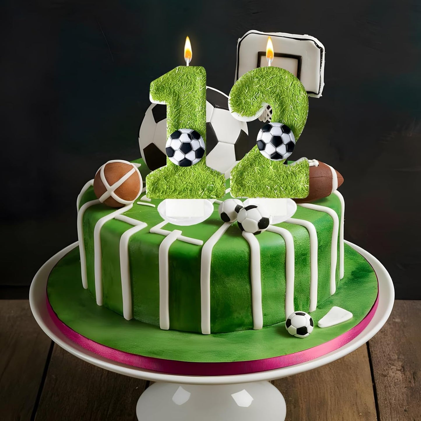 Birthday Candles Numbers，Soccer Birthday Decorations，Suitable for Girl and boy Cake Toppers, Wedding Cakes, Anniversaries, Party Celebrations, Birthday Decorations (Number 12)