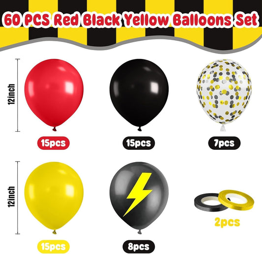 Paready Red Yellow Black Balloons, 60Pcs Latex Balloons, 12Inch Yellow Printed Latex Balloon Red Black Confetti Balloon for Boys Birthday Party Decor
