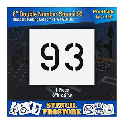 Pavement, Curb, and WheelStop Stencils - 6 inch Double Number Stencil - (93) - 6" x 9" x 1/8" (128 mil) - Pro-Grade