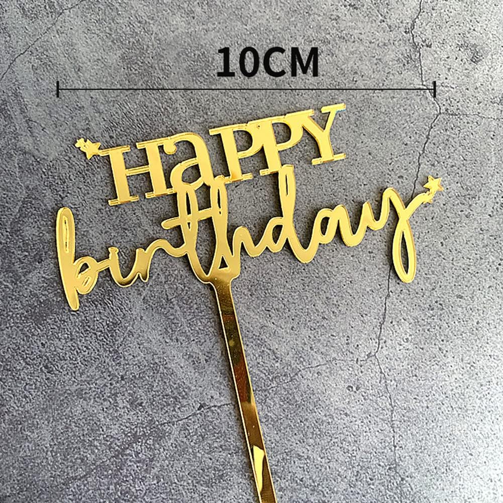 12Pcs Acrylic Happy Birthday Cake Toppers,Gold Double-Sided Cake Topper Cake Decoration for Birthday Party Cake Desserts