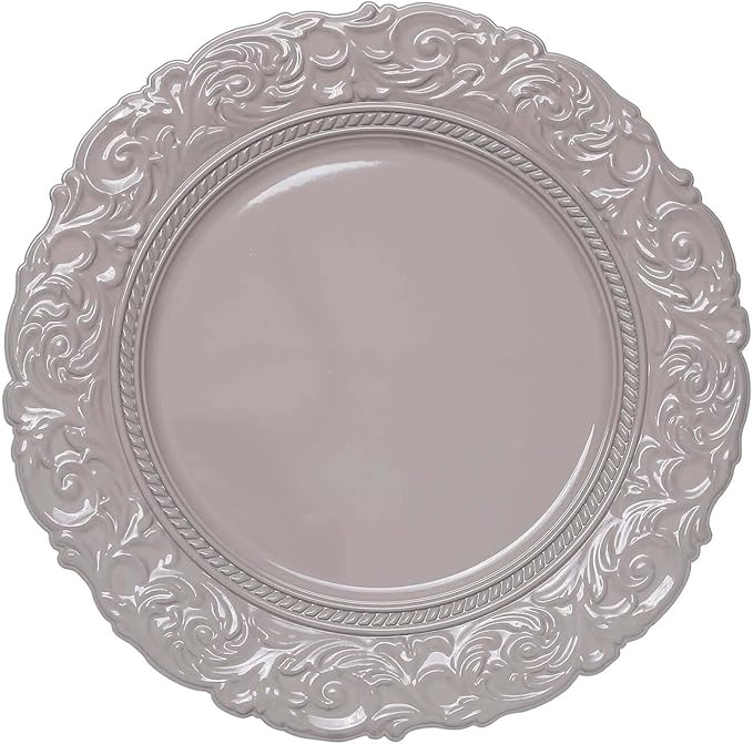 Efavormart Set of 6 | Taupe Green 14" Round Plastic Charger Plates With Engraved Baroque Design Rim For Wedding Party Events