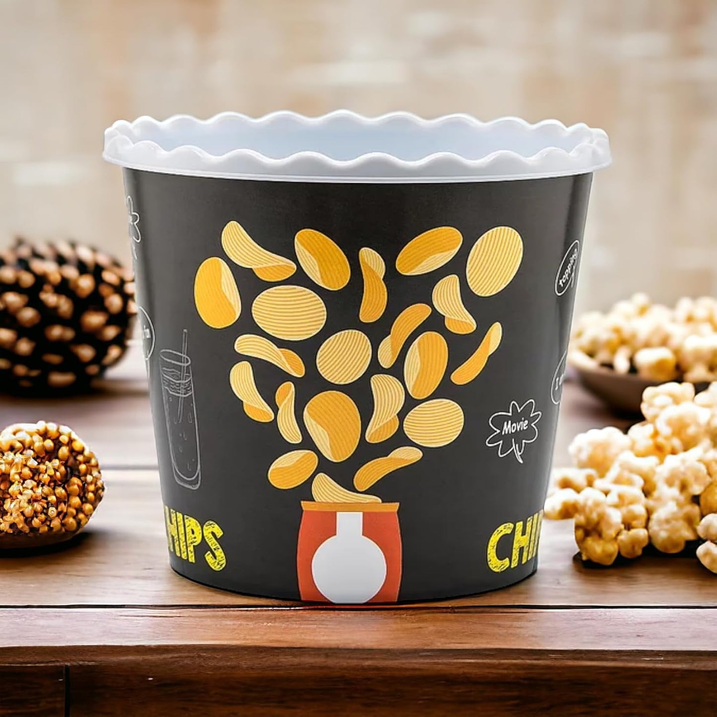 Modern Style Reusable Plastic Popcorn Box/Popcorn Containers/Popcorn Bowls Set for Movie Theater Night - (BPA Free - 4 Pack - 75 oz) (Popcorn Mix E)