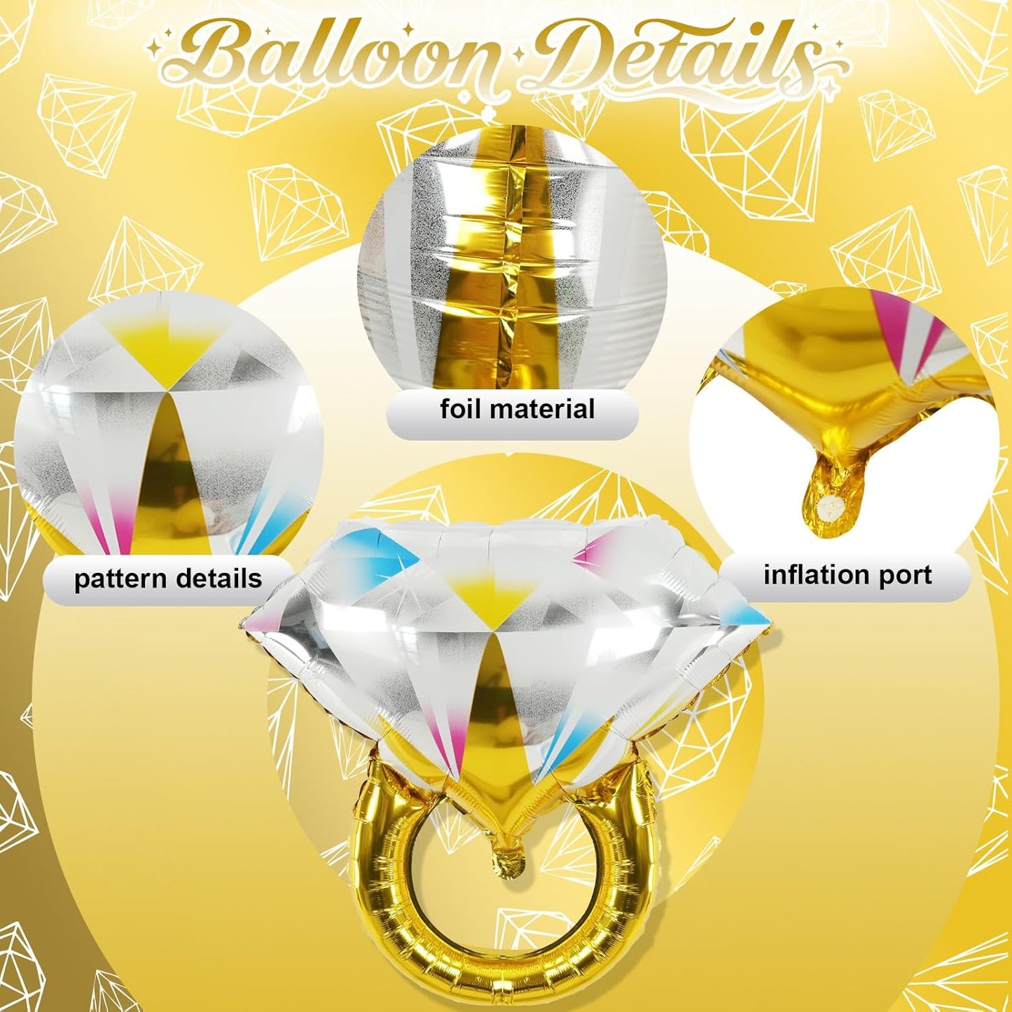 Bachelorette Party Decorations, Gold Bride To Be Bridal Shower Letter Balloons Banner with Engagement Diamond Ring Mylar Foil Balloon for Wedding Photo Booth Hen Night Room Party Decor