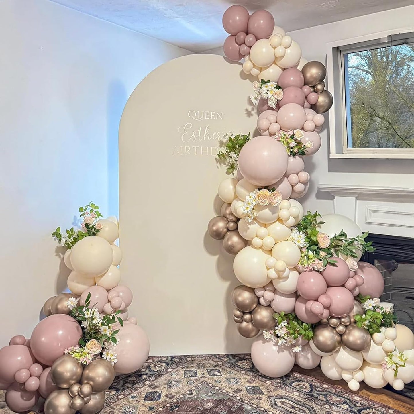 Dusty Pink Balloon Arch Kit, Boho Retro Blush Pink Champagne Gold White Latex Helium Party Balloons Garland for Girls Women Bridal Baby Shower Neutral Wedding Engagement Birthday Party Decorations