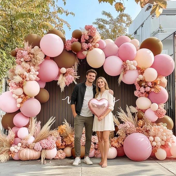 Pink Brown Balloon Garland Double Stuffed Light Pink Beige Brown Balloon Arch Kit for Birthday Baby Bloom Bridal Shower Boho Wedding Mother's Day Party Decorations