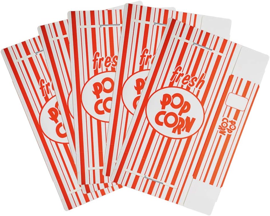 Fasmov 100 Pack Paper Popcorn Boxes, 6" L x 2 1/2"W x 8 1/2 "H Close Top Movie Theater Popcorn Boxes, Popcorn Containers for Movie Party and Theater Night (Red and White Stripes)