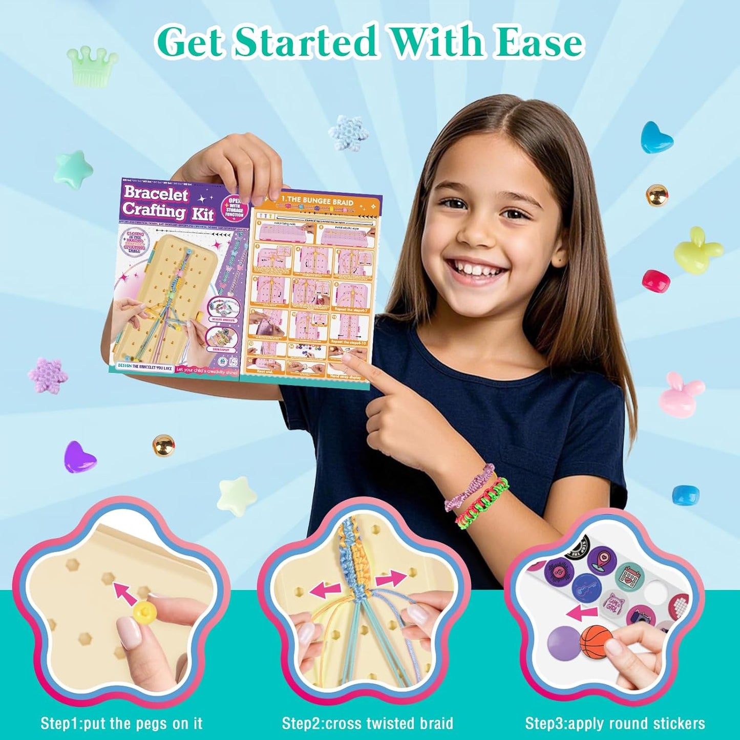 Friendship Bracelet Making Kit with Storage Box,DIY String Bracelet Arts and Craft for Girls Aged 8-12,Kids' Travel Activity Toy Set,Easter Birthday Gifts for Ages 6 7 8 9 10 11 12 Year Old Blue