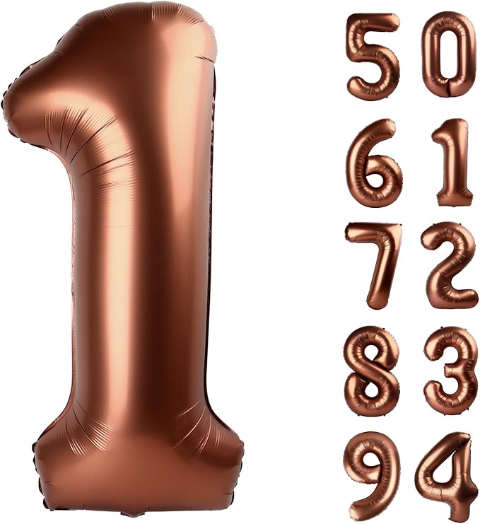 40 Inch Dark Brown 1 Balloon for First Birthday, Coffee Brown 1st Number Balloons Birthday Decorations for Girl Boy Kids Toddler Baby, Chocolate Brown One Giant Number 1 Balloon