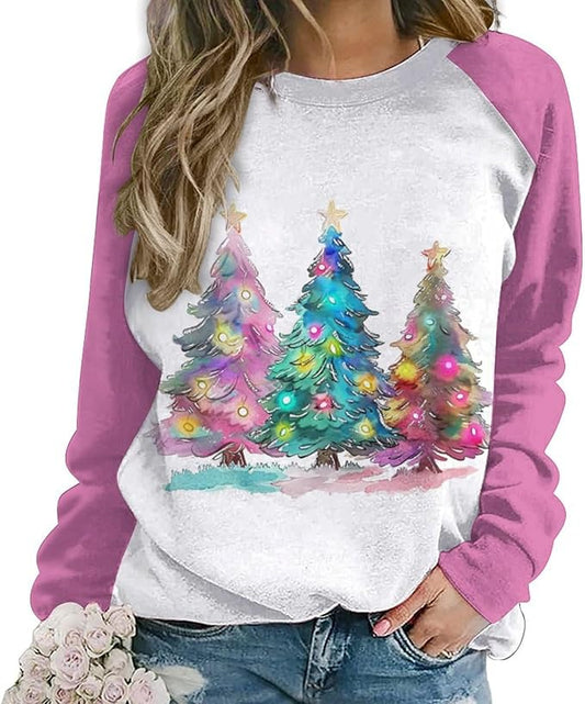 LOAIHA Christmas Sweatshirts for Women Christmas Tree Graphic Shirt Xmas Long Sleeve Merry Christmas Pullover Blouse