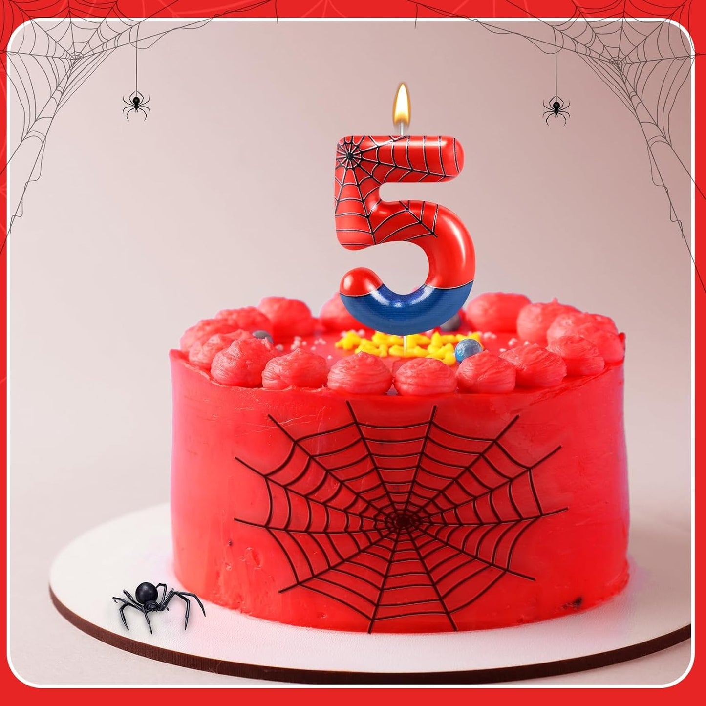 Spider Themed Birthday Candle Number 5 Candle Birthday Cake Candle Party Decoration Cake Topper for Spider Party Decoration Theme Party Supplies (Number 5)