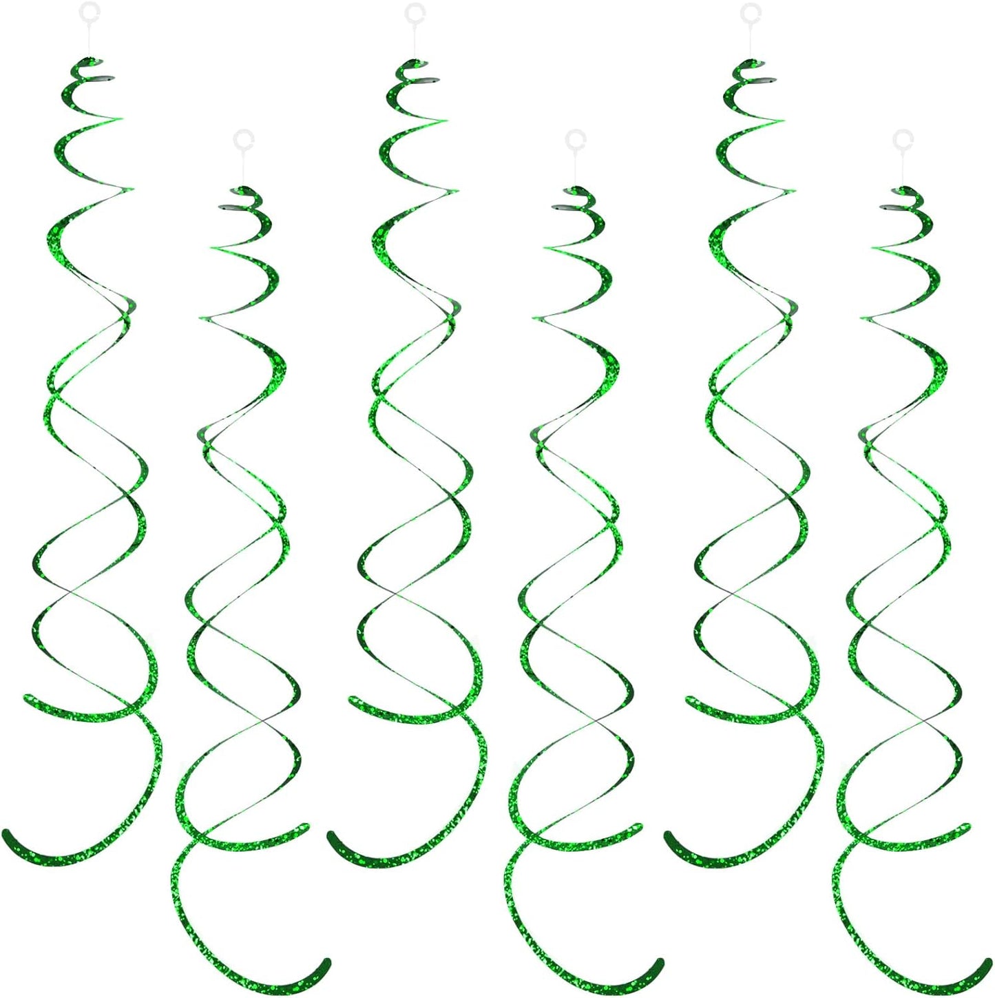30 Pieces Green Party Swirl Decorations, Sparkle Green Hanging Swirls Whirls Shimmer Plastic Streamer for Ceiling, Party Supplies for St. Patrick's Day Tropical Hawaiian Birthday Christmas Party Decor