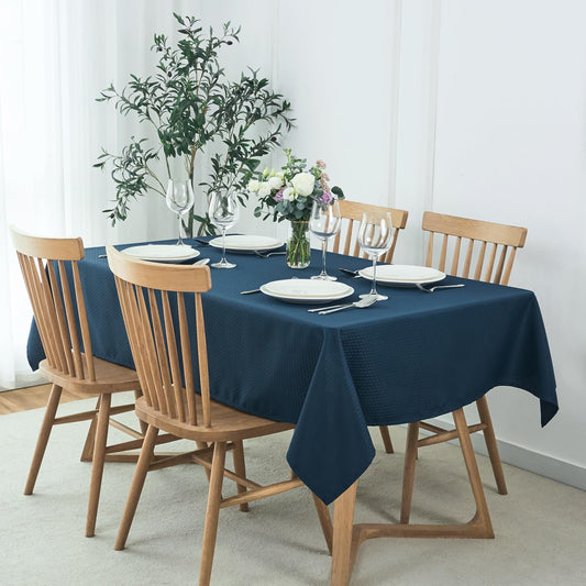 maxmill Weaved Texture Rectangle Tablecloth Water Resistant Wrinkle Free Spill-Proof, Soft Table Cloth for Dining Room Decoration, Banquet Parties Event Holiday Dinner, 60 x 84 Inch Navy Blue